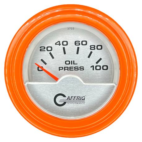 GAFFRIG 2 INCH ELECTRIC OIL PRESSURE GAUGE 0-100 PSI STEP RIM (002) / ORANGE / PLATINUM