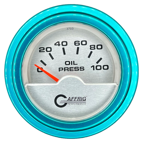 GAFFRIG 2 INCH ELECTRIC OIL PRESSURE GAUGE 0-100 PSI STEP RIM (002) / TEAL / PLATINUM