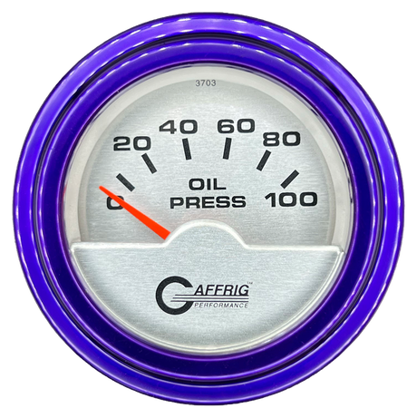 GAFFRIG 2 INCH ELECTRIC OIL PRESSURE GAUGE 0-100 PSI STEP RIM (002) / PURPLE / PLATINUM