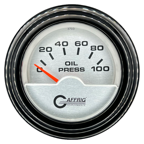 GAFFRIG 2 INCH ELECTRIC OIL PRESSURE GAUGE 0-100 PSI STEP RIM (002) / BLACK / PLATINUM