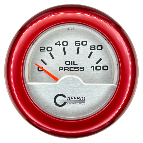 GAFFRIG 2 INCH ELECTRIC OIL PRESSURE GAUGE 0-100 PSI FAT RIM (218) / RED / PLATINUM