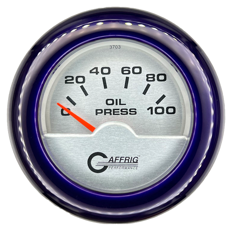 GAFFRIG 2 INCH ELECTRIC OIL PRESSURE GAUGE 0-100 PSI FAT RIM (218) / PURPLE / PLATINUM