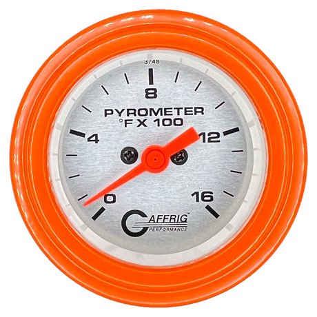 GAFFRIG 2 INCH ELECTRIC PYROMETER GAUGE 0-1600 F STEP RIM (002) / ORANGE / PLATINUM