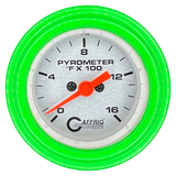 GAFFRIG 2 INCH ELECTRIC PYROMETER GAUGE 0-1600 F STEP RIM (002) / LIME GREEN / PLATINUM