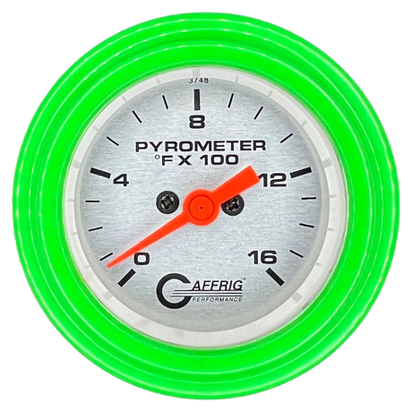 GAFFRIG 2 INCH ELECTRIC PYROMETER GAUGE 0-1600 F STEP RIM (002) / LIME GREEN / PLATINUM