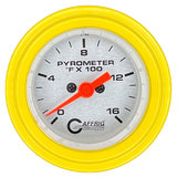 GAFFRIG 2 INCH ELECTRIC PYROMETER GAUGE 0-1600 F STEP RIM (002) / YELLOW / PLATINUM