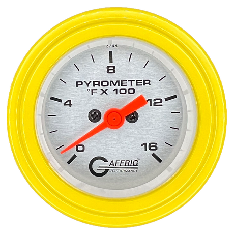 GAFFRIG 2 INCH ELECTRIC PYROMETER GAUGE 0-1600 F STEP RIM (002) / YELLOW / PLATINUM