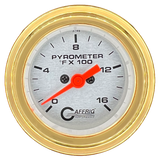 GAFFRIG 2 INCH ELECTRIC PYROMETER GAUGE 0-1600 F STEP RIM (002) / GOLD / PLATINUM