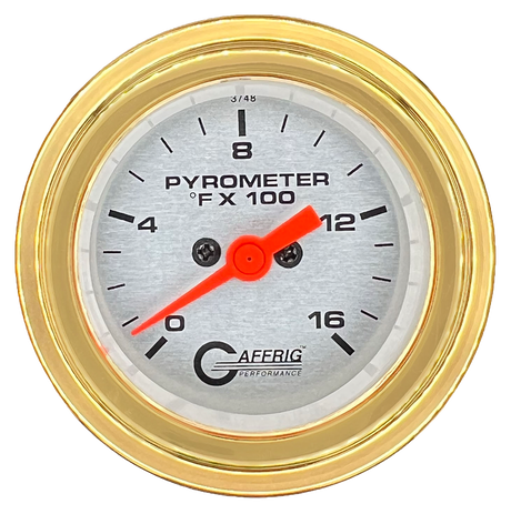 GAFFRIG 2 INCH ELECTRIC PYROMETER GAUGE 0-1600 F STEP RIM (002) / GOLD / PLATINUM