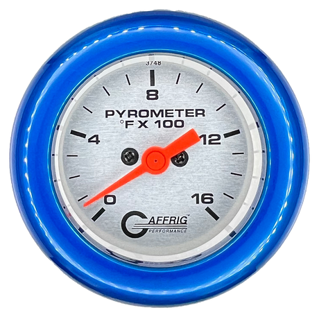 GAFFRIG 2 INCH ELECTRIC PYROMETER GAUGE 0-1600 F FAT RIM (218) / BLUE / PLATINUM