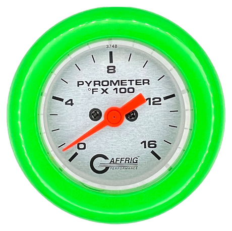 GAFFRIG 2 INCH ELECTRIC PYROMETER GAUGE 0-1600 F FAT RIM (218) / LIME GREEN / PLATINUM