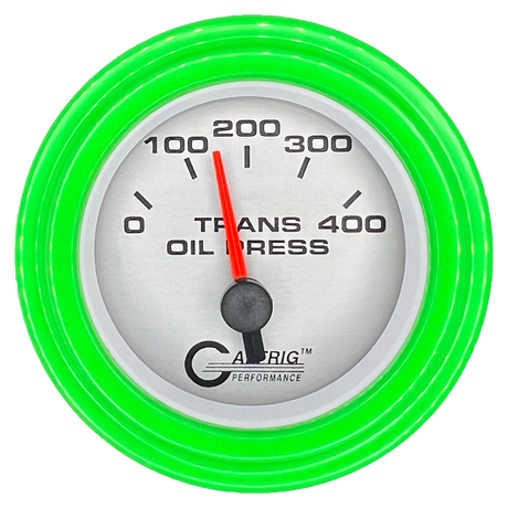 GAFFRIG 2 INCH ELECTRIC TRANSMISSION PRESSURE GAUGE 0-400 PSI STEP RIM (002) / LIME GREEN / PLATINUM