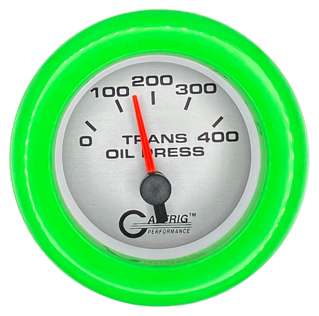 GAFFRIG 2 INCH ELECTRIC TRANSMISSION PRESSURE GAUGE 0-400 PSI FAT RIM (218) / LIME GREEN / PLATINUM