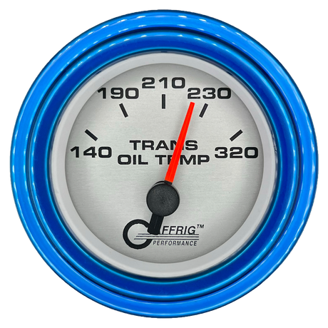 GAFFRIG 2 INCH ELECTRIC TRANSMISSION TEMP GAUGE 140-320 F STEP RIM (002) / BLUE / PLATINUM