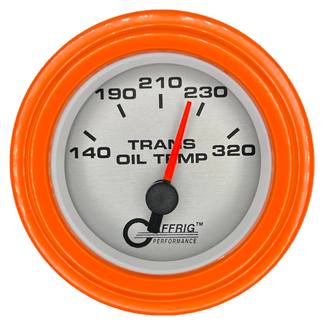 GAFFRIG 2 INCH ELECTRIC TRANSMISSION TEMP GAUGE 140-320 F STEP RIM (002) / ORANGE / PLATINUM