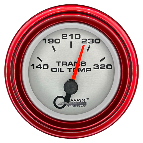 GAFFRIG 2 INCH ELECTRIC TRANSMISSION TEMP GAUGE 140-320 F STEP RIM (002) / RED / PLATINUM