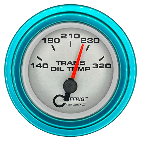 GAFFRIG 2 INCH ELECTRIC TRANSMISSION TEMP GAUGE 140-320 F STEP RIM (002) / TEAL / PLATINUM