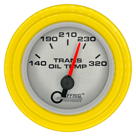 GAFFRIG 2 INCH ELECTRIC TRANSMISSION TEMP GAUGE 140-320 F STEP RIM (002) / YELLOW / PLATINUM