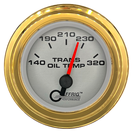 GAFFRIG 2 INCH ELECTRIC TRANSMISSION TEMP GAUGE 140-320 F STEP RIM (002) / GOLD / PLATINUM