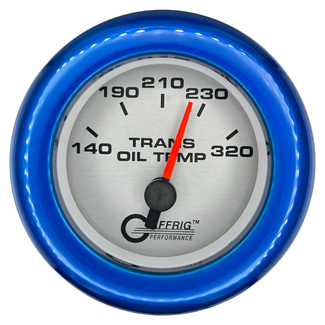 GAFFRIG 2 INCH ELECTRIC TRANSMISSION TEMP GAUGE 140-320 F FAT RIM (218) / BLUE / PLATINUM