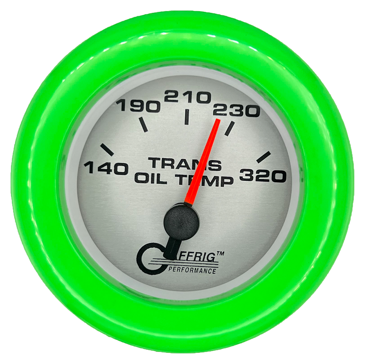 GAFFRIG 2 INCH ELECTRIC TRANSMISSION TEMP GAUGE 140-320 F FAT RIM (218) / LIME GREEN / PLATINUM