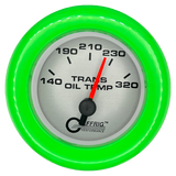 GAFFRIG 2 INCH ELECTRIC TRANSMISSION TEMP GAUGE 140-320 F FAT RIM (218) / LIME GREEN / PLATINUM