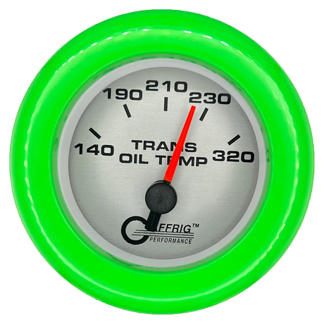 GAFFRIG 2 INCH ELECTRIC TRANSMISSION TEMP GAUGE 140-320 F FAT RIM (218) / LIME GREEN / PLATINUM