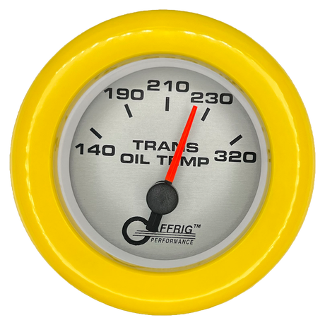 GAFFRIG 2 INCH ELECTRIC TRANSMISSION TEMP GAUGE 140-320 F FAT RIM (218) / YELLOW / PLATINUM