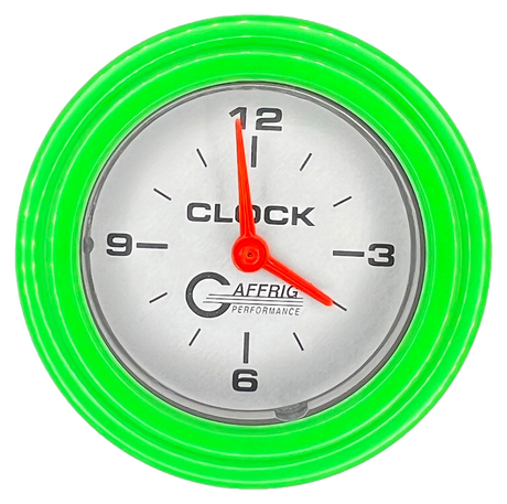GAFFRIG 2 INCH ELECTRIC CLOCK GAUGE STEP RIM (002) / LIME GREEN / PLATINUM