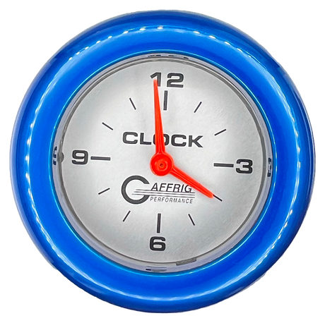 GAFFRIG 2 INCH ELECTRIC CLOCK GAUGE FAT RIM (218) / BLUE / PLATINUM