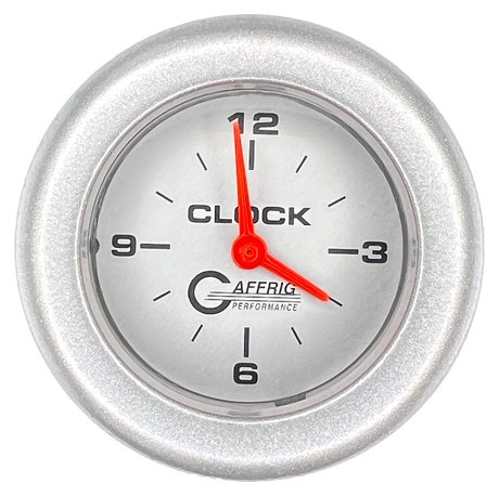 GAFFRIG 2 INCH ELECTRIC CLOCK GAUGE FAT RIM (218) / PLATINUM / PLATINUM
