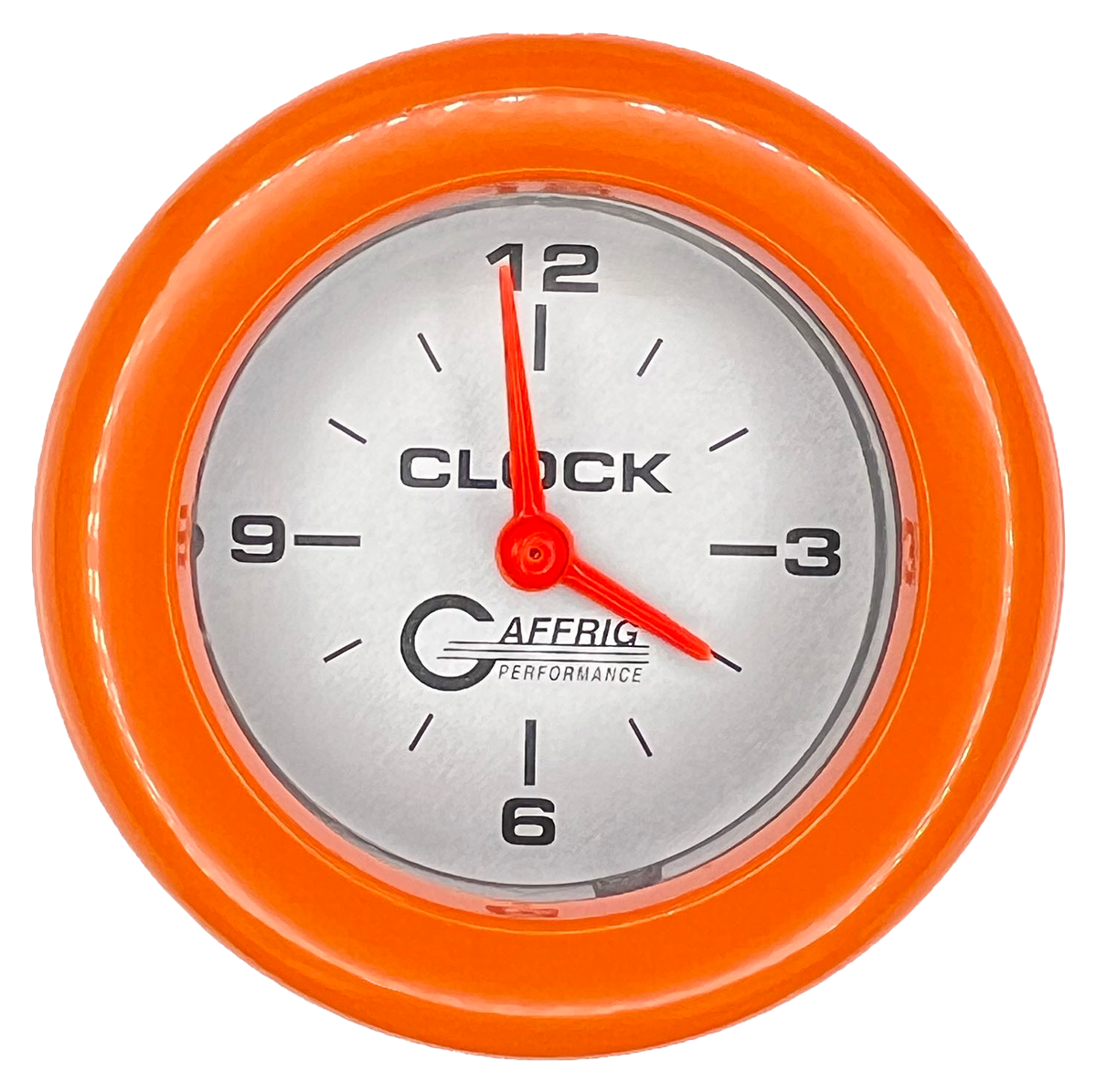 GAFFRIG 2 INCH ELECTRIC CLOCK GAUGE FAT RIM (218) / ORANGE / PLATINUM