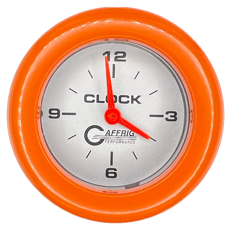 GAFFRIG 2 INCH ELECTRIC CLOCK GAUGE FAT RIM (218) / ORANGE / PLATINUM