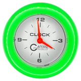 GAFFRIG 2 INCH ELECTRIC CLOCK GAUGE FAT RIM (218) / LIME GREEN / PLATINUM