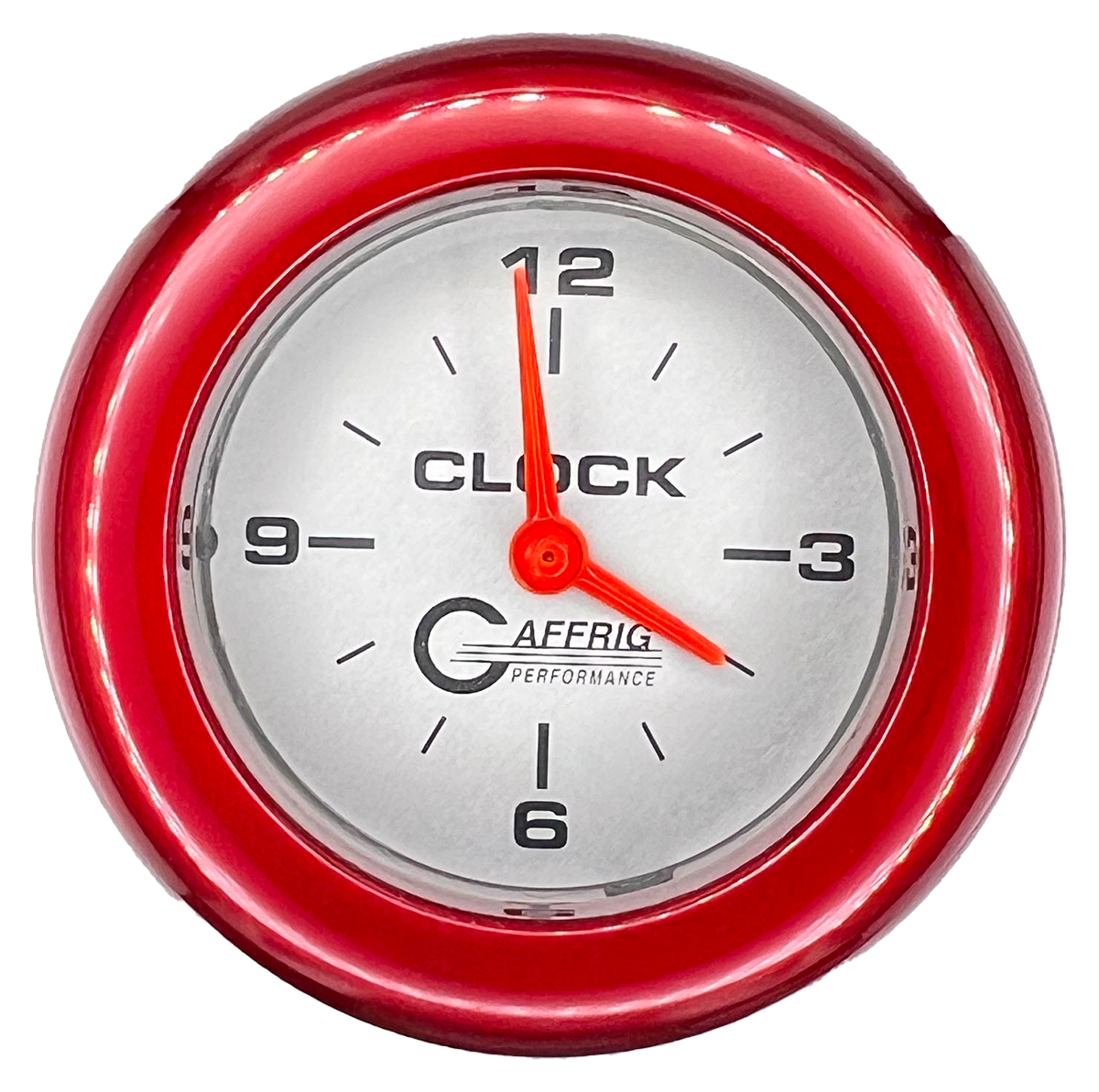 GAFFRIG 2 INCH ELECTRIC CLOCK GAUGE FAT RIM (218) / RED / PLATINUM