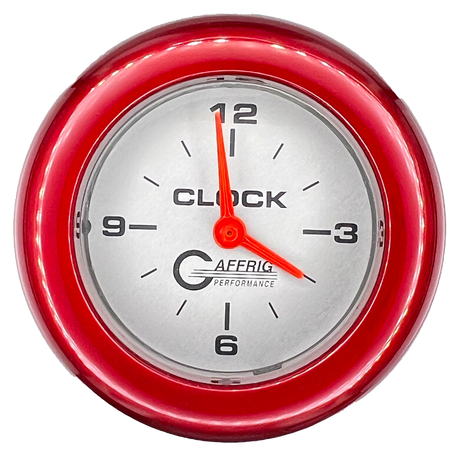 GAFFRIG 2 INCH ELECTRIC CLOCK GAUGE FAT RIM (218) / RED / PLATINUM