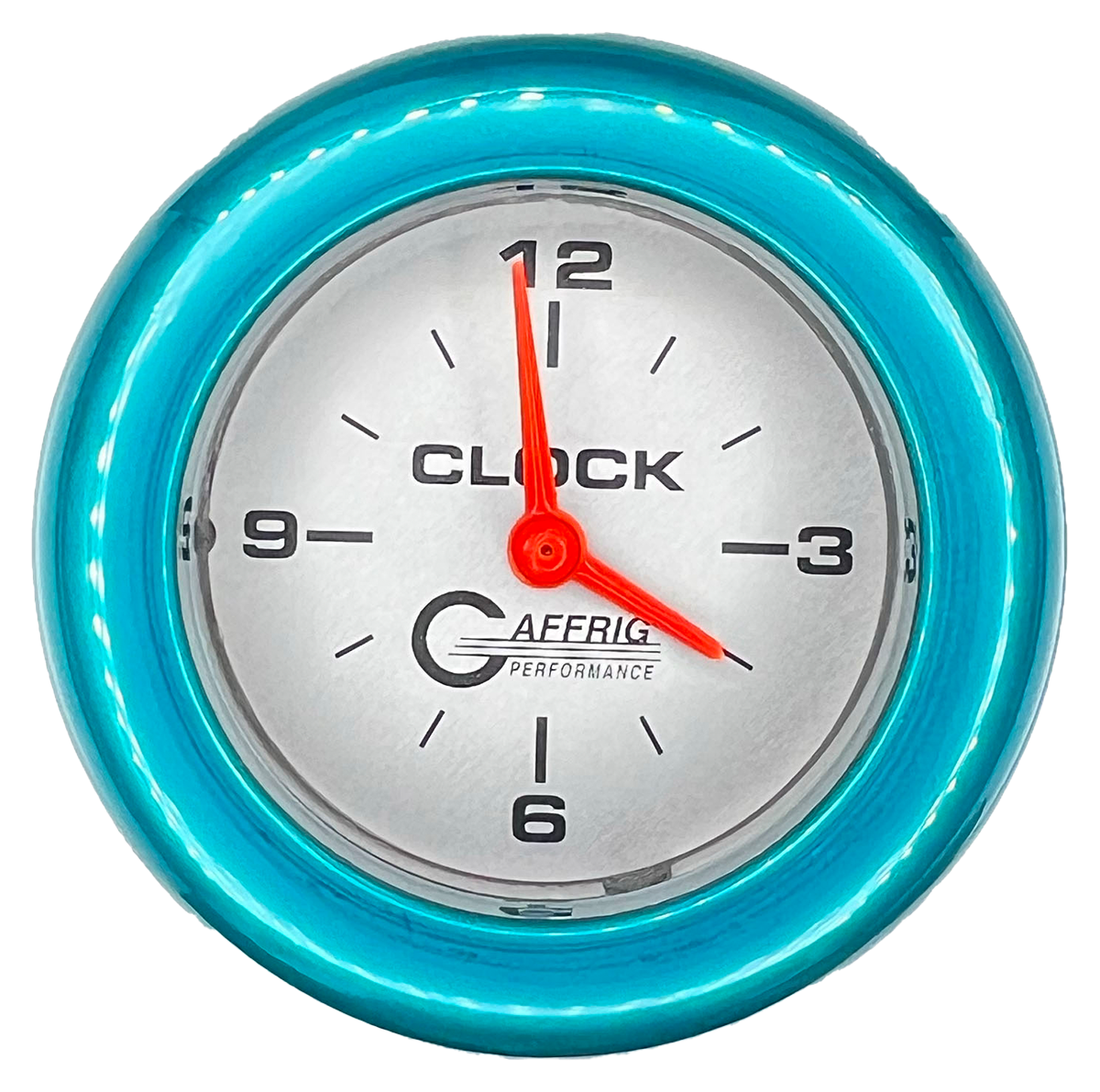 GAFFRIG 2 INCH ELECTRIC CLOCK GAUGE FAT RIM (218) / TEAL / PLATINUM