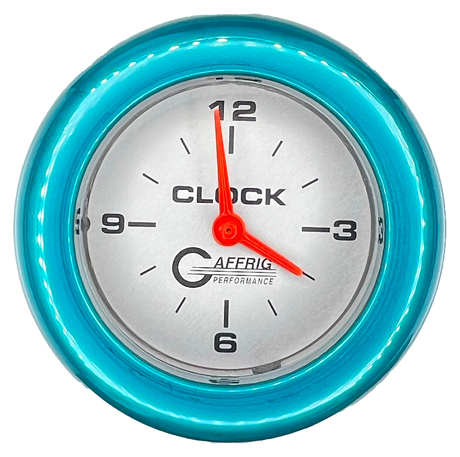 GAFFRIG 2 INCH ELECTRIC CLOCK GAUGE FAT RIM (218) / TEAL / PLATINUM