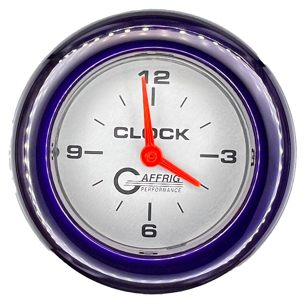 GAFFRIG 2 INCH ELECTRIC CLOCK GAUGE FAT RIM (218) / PURPLE / PLATINUM