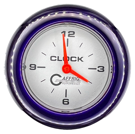GAFFRIG 2 INCH ELECTRIC CLOCK GAUGE FAT RIM (218) / PURPLE / PLATINUM
