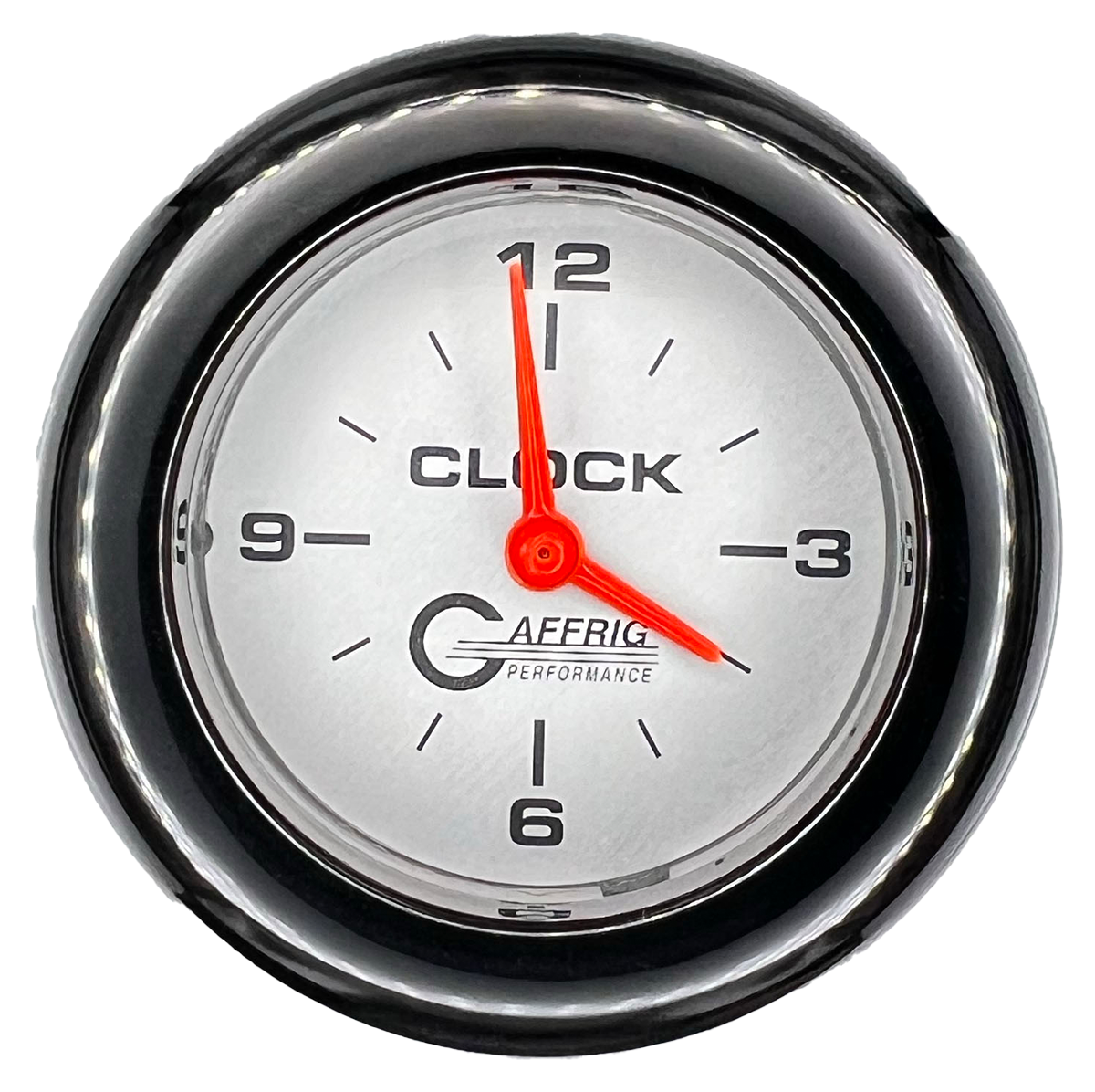 GAFFRIG 2 INCH ELECTRIC CLOCK GAUGE FAT RIM (218) / BLACK / PLATINUM