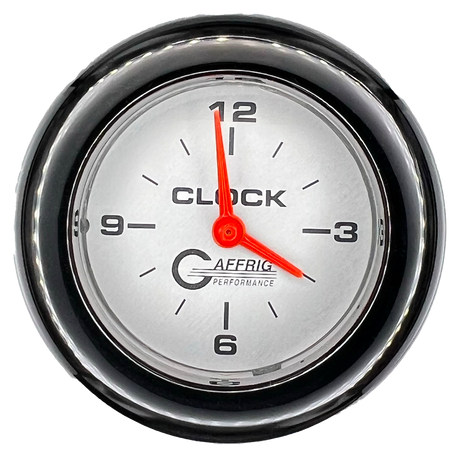 GAFFRIG 2 INCH ELECTRIC CLOCK GAUGE FAT RIM (218) / BLACK / PLATINUM
