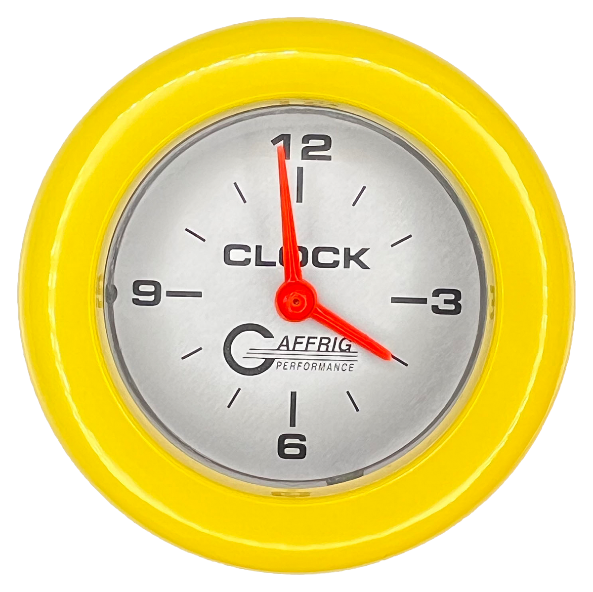 GAFFRIG 2 INCH ELECTRIC CLOCK GAUGE FAT RIM (218) / YELLOW / PLATINUM