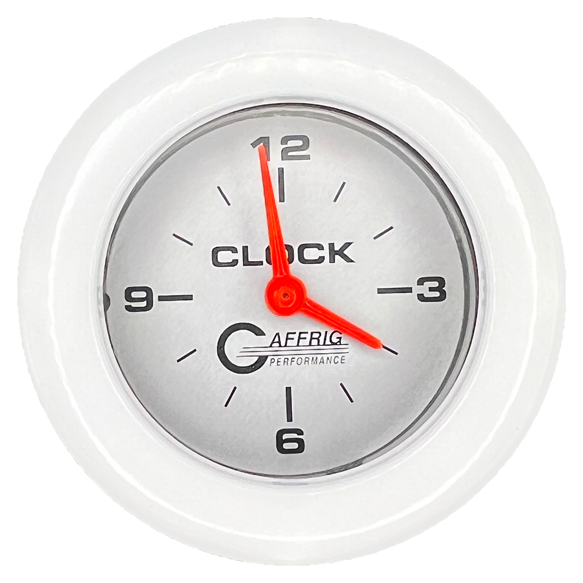 GAFFRIG 2 INCH ELECTRIC CLOCK GAUGE FAT RIM (218) / WHITE / PLATINUM