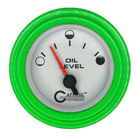 GAFFRIG 2 INCH ELECTRIC OIL LEVEL GAUGE PLATINUM / STEP RIM / LIME GREEN