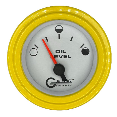 GAFFRIG 2 INCH ELECTRIC OIL LEVEL GAUGE PLATINUM / STEP RIM / YELLOW