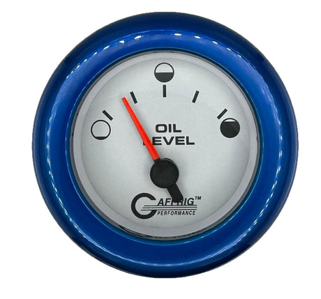 GAFFRIG 2 INCH ELECTRIC OIL LEVEL GAUGE PLATINUM / FAT RIM / BLUE