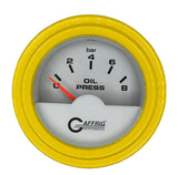 GAFFRIG 2 INCH INTERNATIONAL ELECTRIC OIL PRESSURE GAUGE 0-8 BARS - WHITE STEP RIM / YELLOW