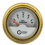 GAFFRIG 2 INCH INTERNATIONAL ELECTRIC OIL PRESSURE GAUGE 0-8 BARS - WHITE STEP RIM / GOLD