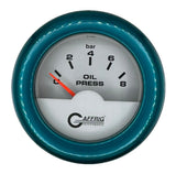 GAFFRIG 2 INCH INTERNATIONAL ELECTRIC OIL PRESSURE GAUGE 0-8 BARS - WHITE FAT RIM / TEAL